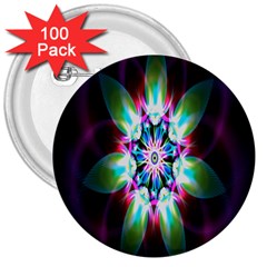 Colorful Fractal Flower Star Green Purple 3  Buttons (100 Pack) 