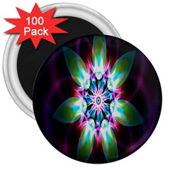 Colorful Fractal Flower Star Green Purple 3  Magnets (100 Pack) by Mariart