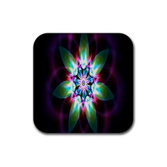 Colorful Fractal Flower Star Green Purple Rubber Coaster (square) 