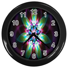 Colorful Fractal Flower Star Green Purple Wall Clocks (black)