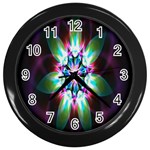 Colorful Fractal Flower Star Green Purple Wall Clocks (Black) Front