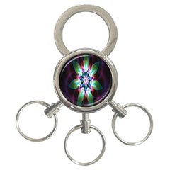 Colorful Fractal Flower Star Green Purple 3-ring Key Chains