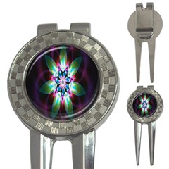 Colorful Fractal Flower Star Green Purple 3-in-1 Golf Divots by Mariart