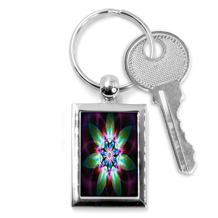 Colorful Fractal Flower Star Green Purple Key Chains (Rectangle) 