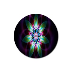 Colorful Fractal Flower Star Green Purple Rubber Round Coaster (4 Pack) 