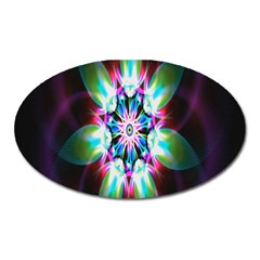 Colorful Fractal Flower Star Green Purple Oval Magnet by Mariart