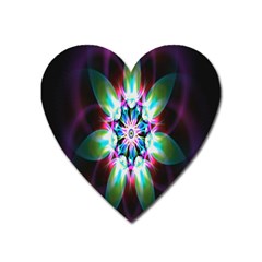 Colorful Fractal Flower Star Green Purple Heart Magnet