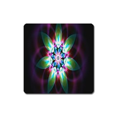 Colorful Fractal Flower Star Green Purple Square Magnet by Mariart