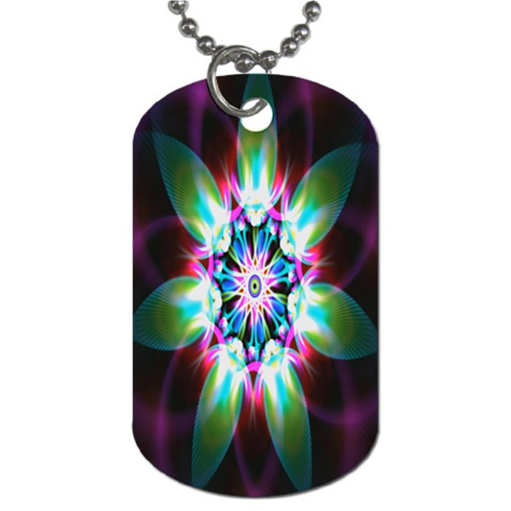 Colorful Fractal Flower Star Green Purple Dog Tag (One Side)