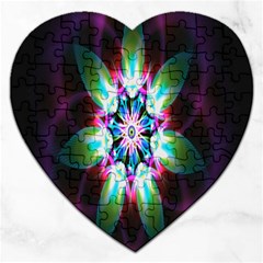 Colorful Fractal Flower Star Green Purple Jigsaw Puzzle (heart) by Mariart