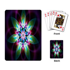 Colorful Fractal Flower Star Green Purple Playing Card by Mariart