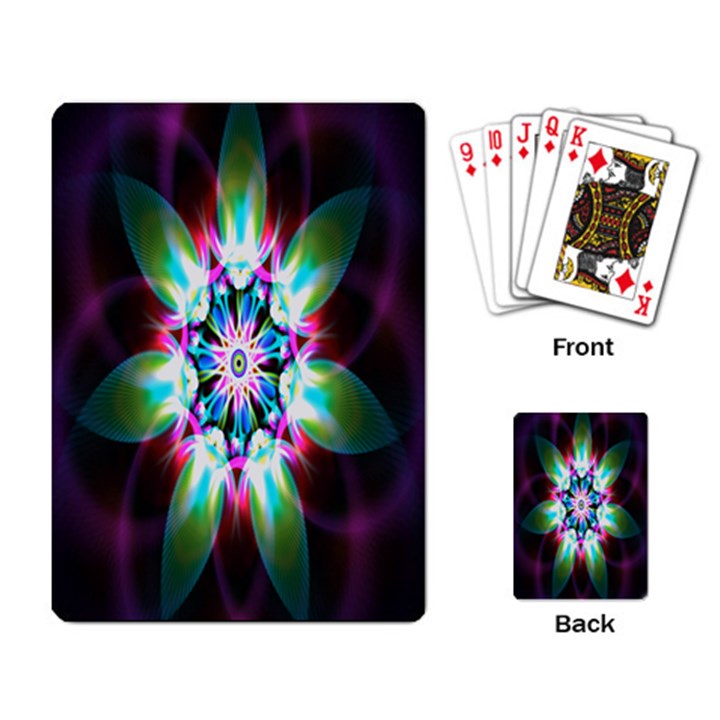 Colorful Fractal Flower Star Green Purple Playing Card