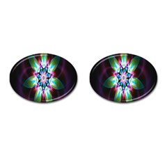 Colorful Fractal Flower Star Green Purple Cufflinks (oval)