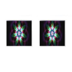 Colorful Fractal Flower Star Green Purple Cufflinks (square) by Mariart