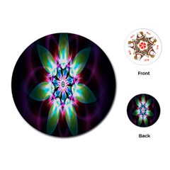 Colorful Fractal Flower Star Green Purple Playing Cards (round) 