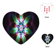 Colorful Fractal Flower Star Green Purple Playing Cards (heart)  by Mariart