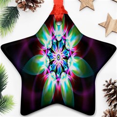 Colorful Fractal Flower Star Green Purple Star Ornament (two Sides)