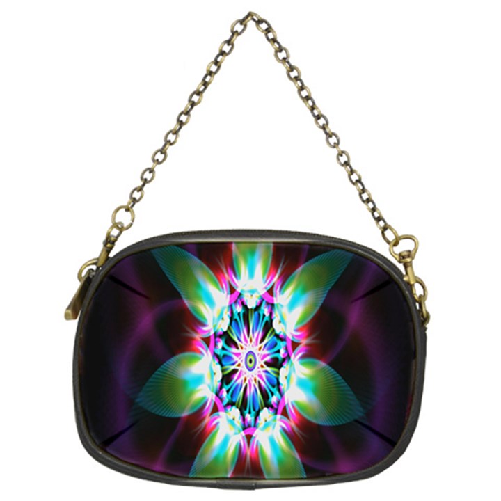 Colorful Fractal Flower Star Green Purple Chain Purses (Two Sides) 