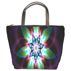 Colorful Fractal Flower Star Green Purple Bucket Bags by Mariart