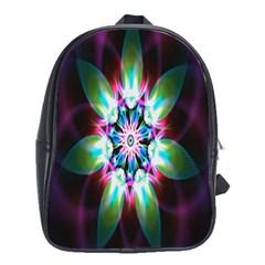 Colorful Fractal Flower Star Green Purple School Bag (large)