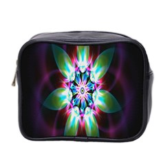 Colorful Fractal Flower Star Green Purple Mini Toiletries Bag 2-side