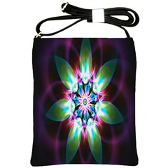 Colorful Fractal Flower Star Green Purple Shoulder Sling Bags by Mariart