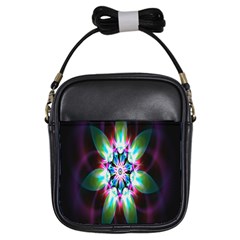 Colorful Fractal Flower Star Green Purple Girls Sling Bags by Mariart