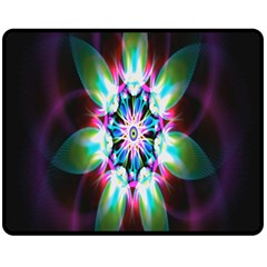 Colorful Fractal Flower Star Green Purple Fleece Blanket (medium) 