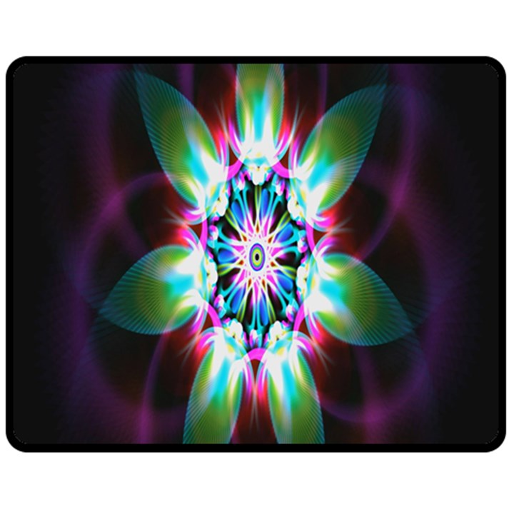 Colorful Fractal Flower Star Green Purple Fleece Blanket (Medium) 