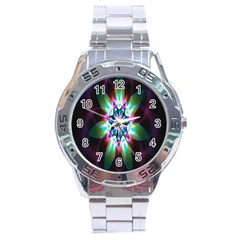 Colorful Fractal Flower Star Green Purple Stainless Steel Analogue Watch by Mariart