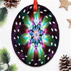 Colorful Fractal Flower Star Green Purple Ornament (oval Filigree)