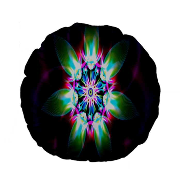 Colorful Fractal Flower Star Green Purple Standard 15  Premium Round Cushions