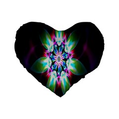 Colorful Fractal Flower Star Green Purple Standard 16  Premium Heart Shape Cushions by Mariart