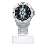 Colorful Fractal Flower Star Green Purple Plastic Nurses Watch Front