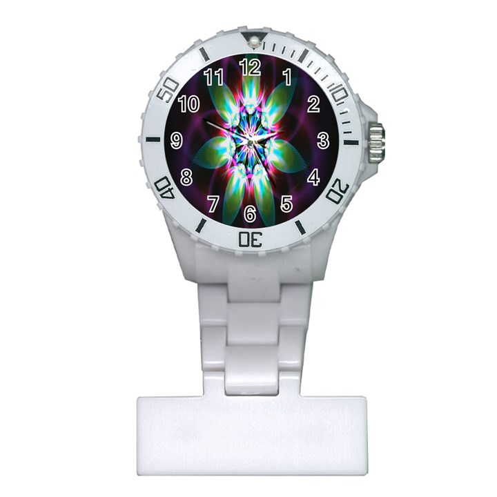 Colorful Fractal Flower Star Green Purple Plastic Nurses Watch