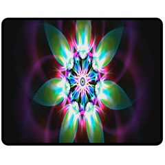 Colorful Fractal Flower Star Green Purple Double Sided Fleece Blanket (medium)  by Mariart