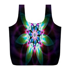 Colorful Fractal Flower Star Green Purple Full Print Recycle Bags (l)  by Mariart