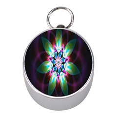 Colorful Fractal Flower Star Green Purple Mini Silver Compasses by Mariart