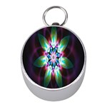 Colorful Fractal Flower Star Green Purple Mini Silver Compasses Front