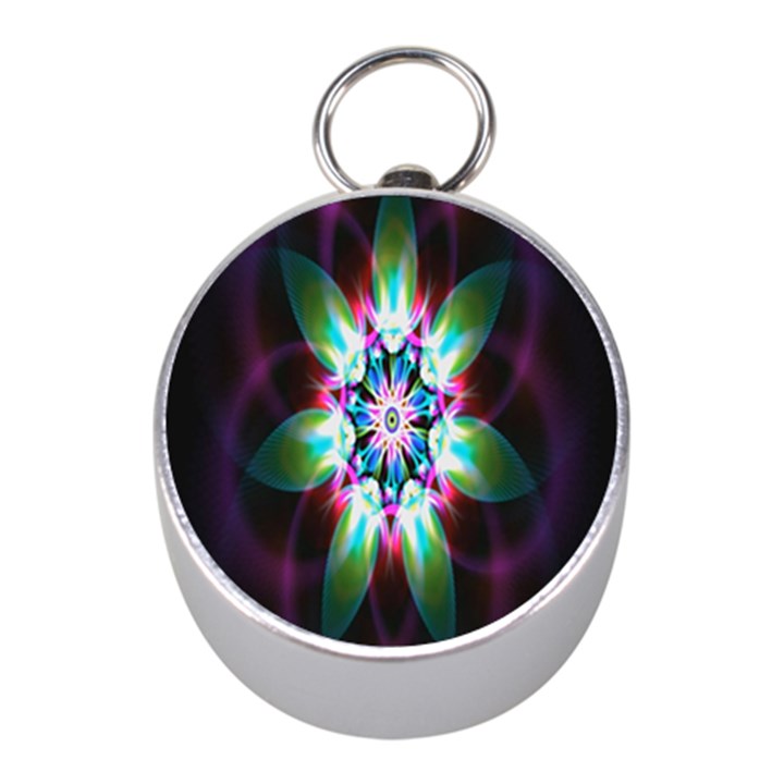 Colorful Fractal Flower Star Green Purple Mini Silver Compasses