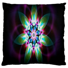 Colorful Fractal Flower Star Green Purple Large Flano Cushion Case (one Side)