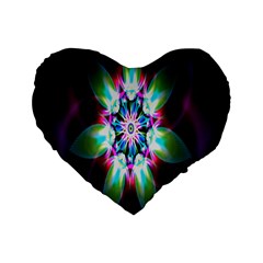 Colorful Fractal Flower Star Green Purple Standard 16  Premium Flano Heart Shape Cushions