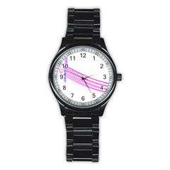 Electricty Power Pole Blue Pink Stainless Steel Round Watch