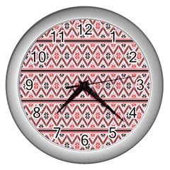 Clipart Embroidery Star Red Line Black Wall Clocks (silver) 