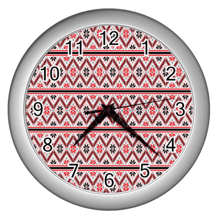 Clipart Embroidery Star Red Line Black Wall Clocks (Silver) 