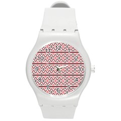 Clipart Embroidery Star Red Line Black Round Plastic Sport Watch (m)