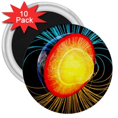 Cross Section Earth Field Lines Geomagnetic Hot 3  Magnets (10 Pack) 