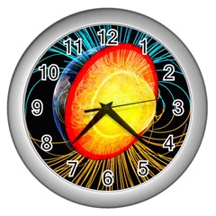 Cross Section Earth Field Lines Geomagnetic Hot Wall Clocks (silver)  by Mariart