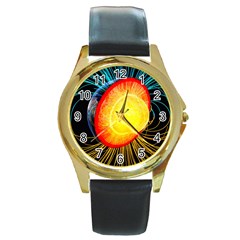 Cross Section Earth Field Lines Geomagnetic Hot Round Gold Metal Watch by Mariart