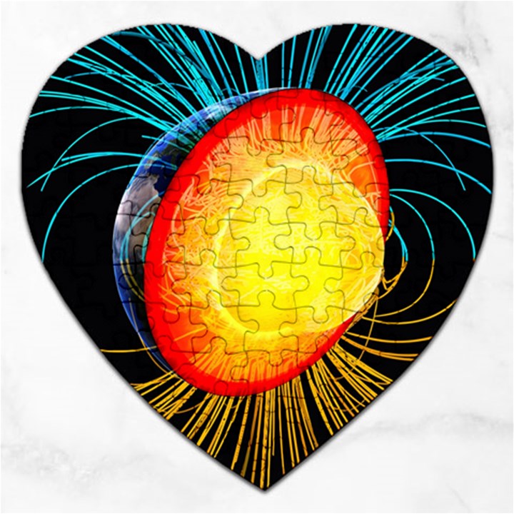 Cross Section Earth Field Lines Geomagnetic Hot Jigsaw Puzzle (Heart)